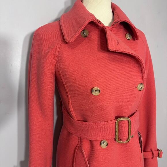 J Crew Stadium Cloth Womens Peacoat Sz 2 Coral Red Belted Rare Nello Gori Preppy - Picture 6 of 14